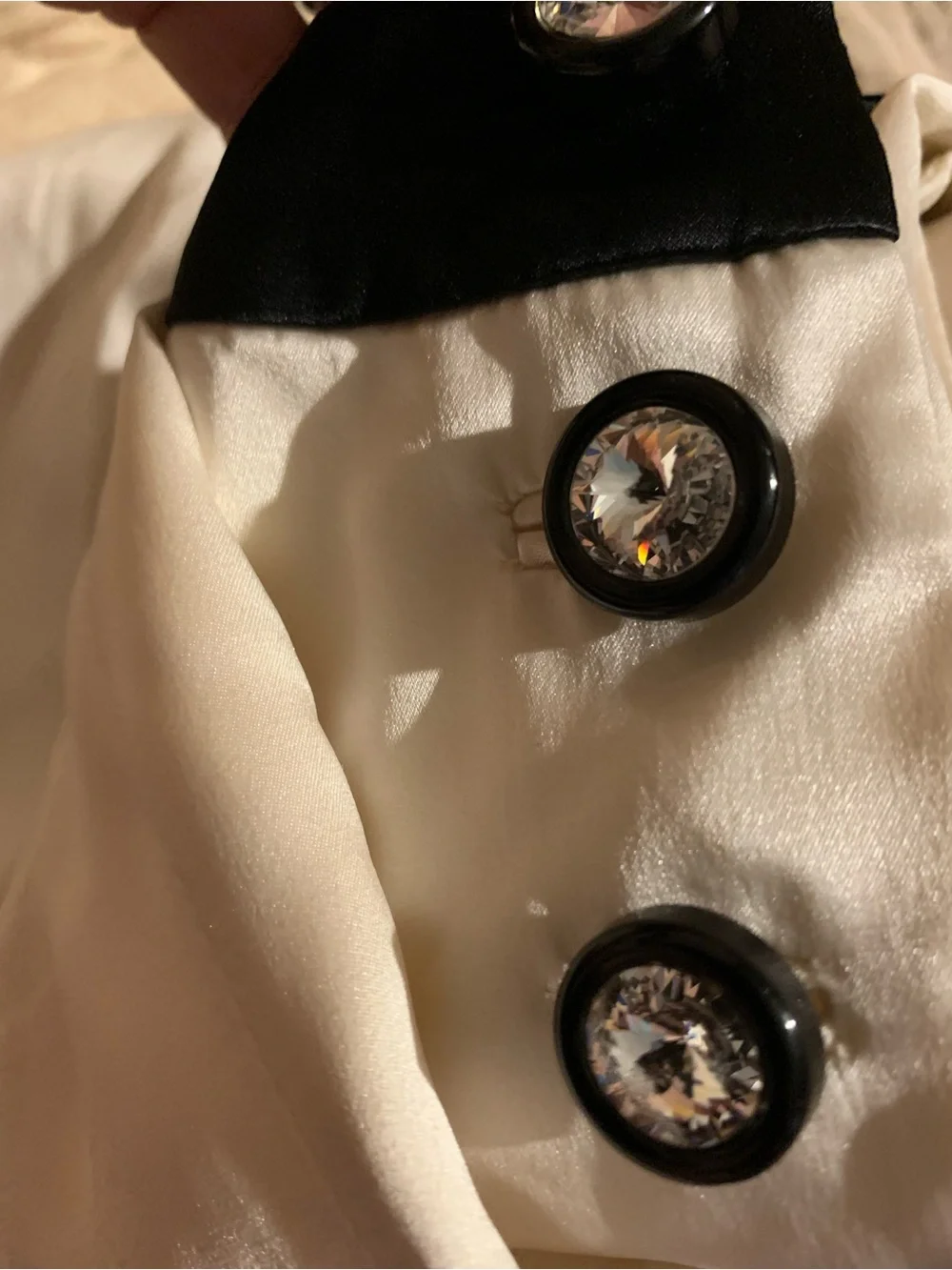 Vintage 80s 100% Silk Black Ivory Jeweled Button Top Size 10